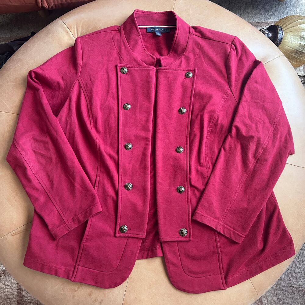 Military Band Jacket Red Gold Crest Button Open Front Preppy Tommy Hilfiger 1X